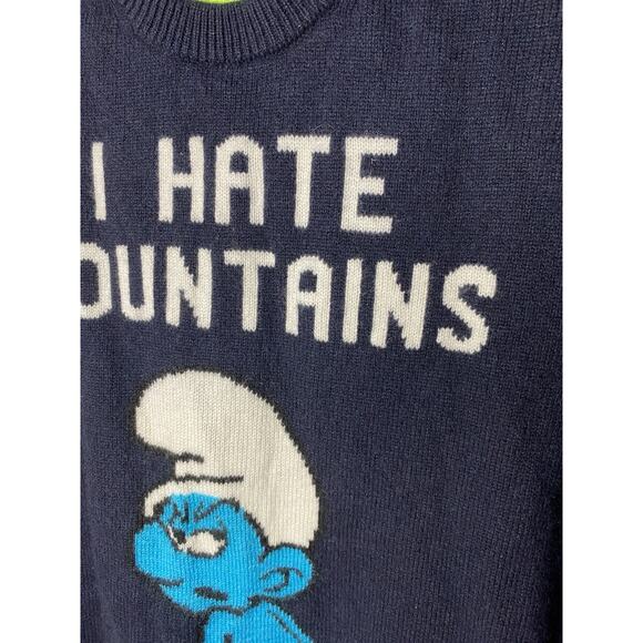 MC2 Saint Barth Man Blue Navy Sweater I Hate Mountains Smurf Print Men's Large - Picture 2 of 8